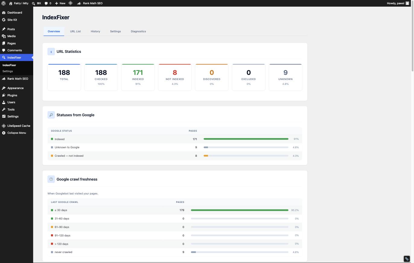 IndexFixer Overview tab