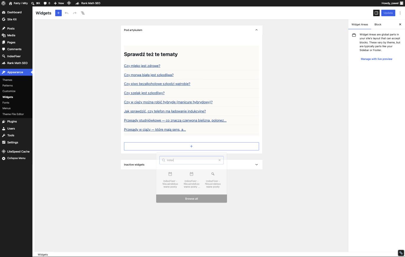 Adding the IndexFixer widget block